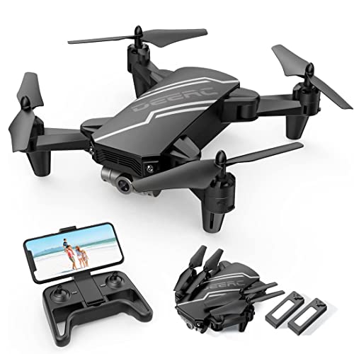 DEERC D20 Mini-Drohne für Kinder mit 720P HD FPV-Kamera, ferngesteuertes Spielzeug, Geschenke für Jungen und Mädchen, mit Höhenhaltung, Headless-Modus, Startgeschwindigkeitsanpassung mit einer Taste, 3D-Flips, 2 Batterien, Schwarz
