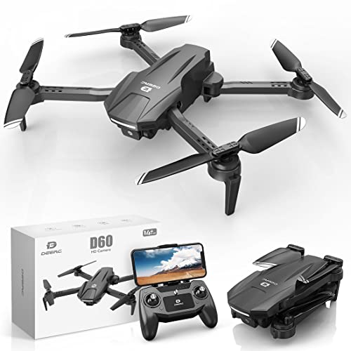 DEERC Drohnen mit Kamera für Erwachsene und Kinder, 1080P HD-Video, D60 FPV-Drohne für Anfänger mit langer Akkulaufzeit, Schwerkraftsensor, faltbare Hobby-RC-Quadcopter und Multirotoren, Spielzeuggeschenke für Jungen und Mädchen