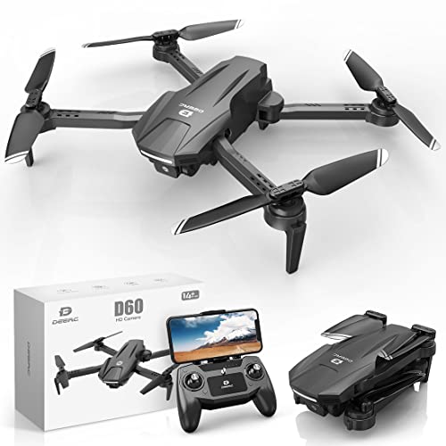 Drones DEERC con cámara para adultos y niños 1080P HD Video, D60 FPV Drone para principiantes con batería de larga duración, sensor de gravedad, cuadricópteros y multirotores plegables Hobby RC, juguetes regalos para niños y niñas