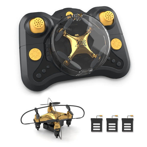 Holyton HT02 Mini dron dorado para adultos principiantes y niños, cuadricóptero RC portátil con desplazamiento automático, giro 3D, 3 modos de velocidad, modo sin cabeza y 3 baterías, parada de emergencia, regalo para niños y niñas